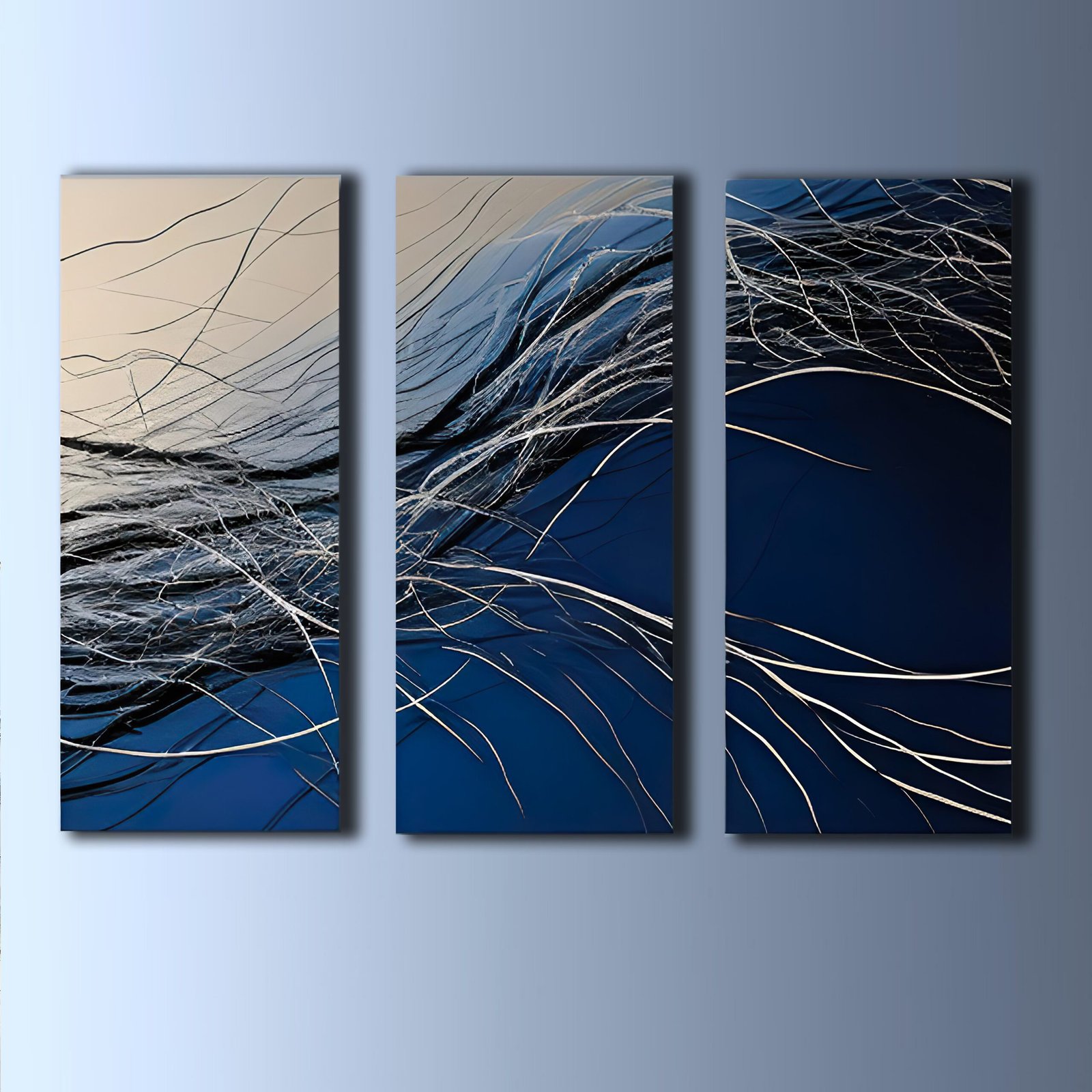 3 panel triptch wall art modern abstract art gallery artist art sale home or office art saatchi art sale blue ocean beach poured splashy art painting by robert r , Robert R paintings, art by Robert R