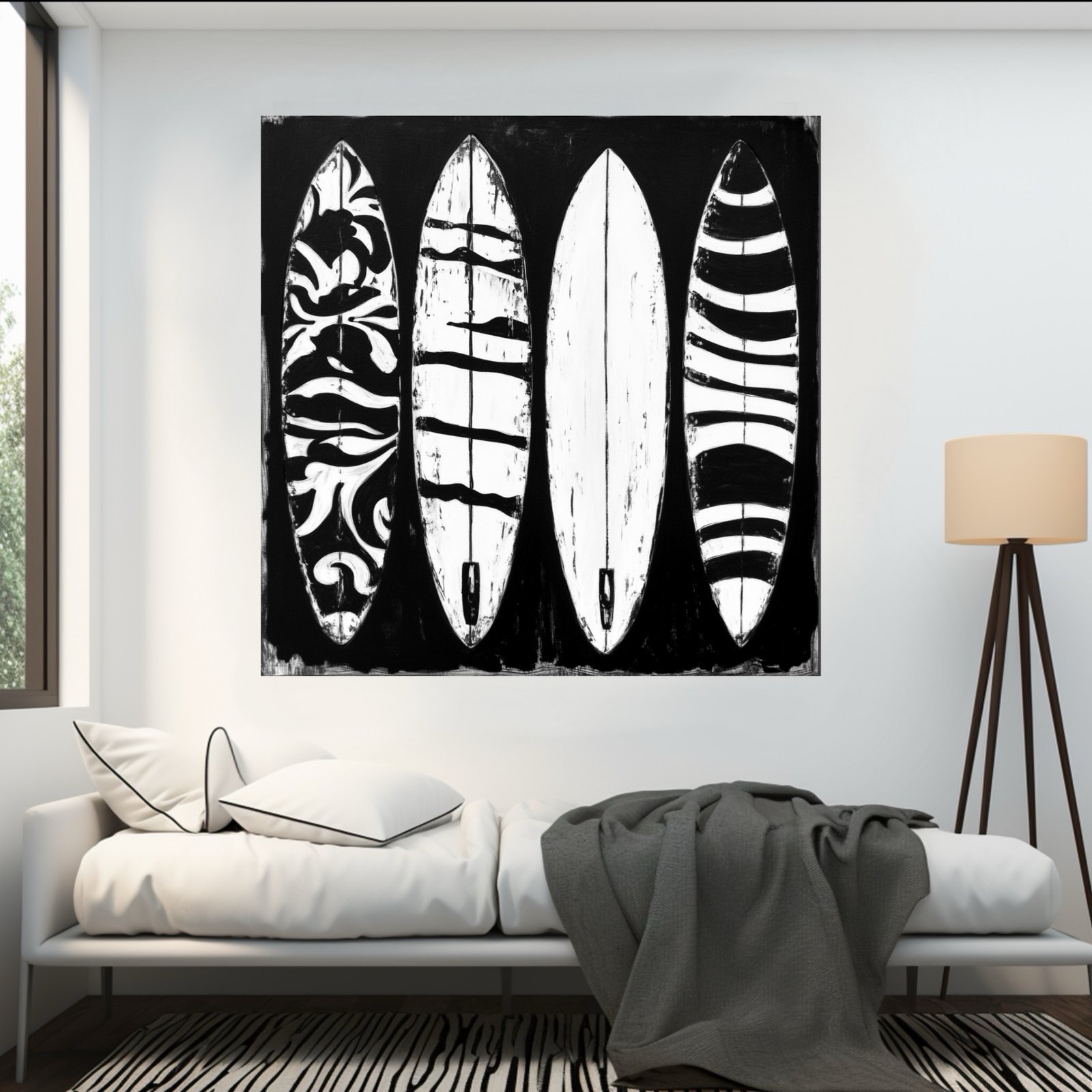 Surfboards ocean beach paintings cool rad California surfer dude beach surfing beach boys wall art black and white