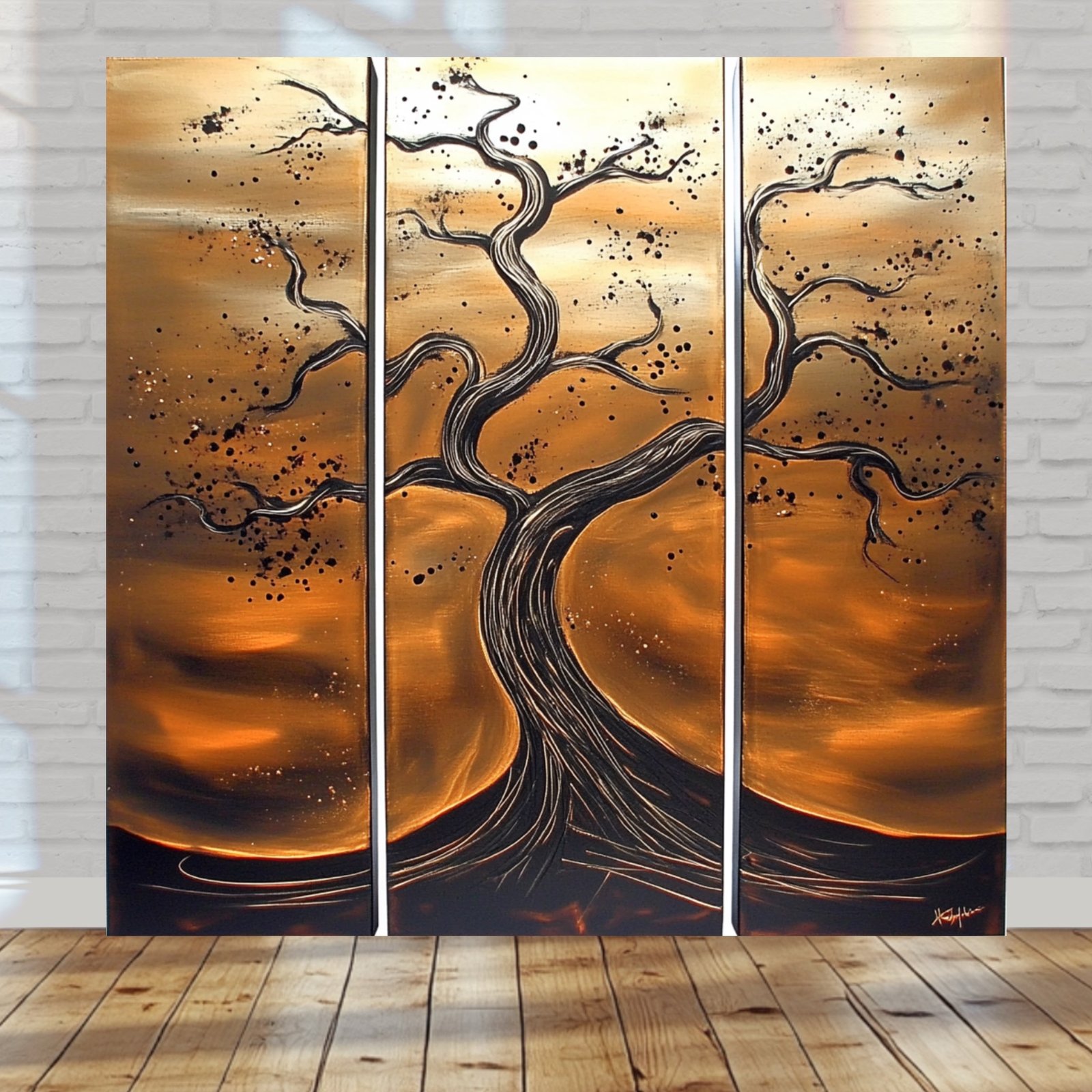 Art tree painting chocolate coffee espresso tan brown earthy 14k gold wall art decor home and furnishings original art sale online Art gallery artist bronze chocolate latte expresso coffee colorful art color multi panel canvas ready to hang ugallery