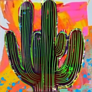 (New) Mixed Media MCM 1 Cactus Canvas 36”x36 Ready to Hang