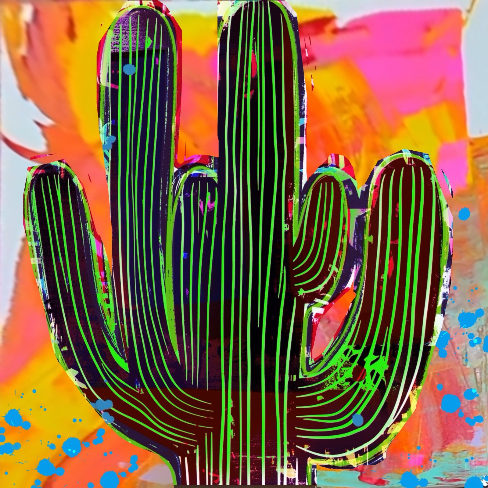 (New) Mixed Media MCM 1 Cactus Canvas 36”x36 Ready to Hang