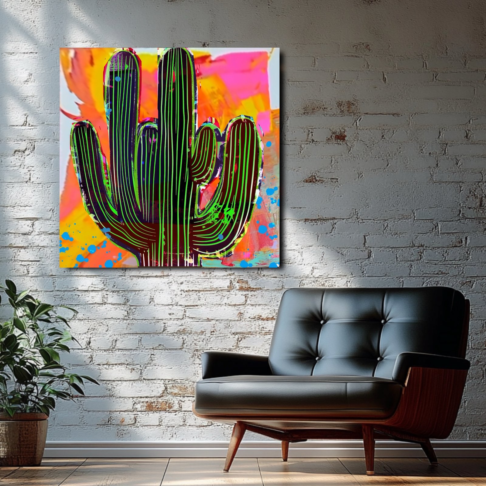 (New) Mixed Media MCM 1 Cactus Canvas 36”x36 Ready to Hang - Image 2