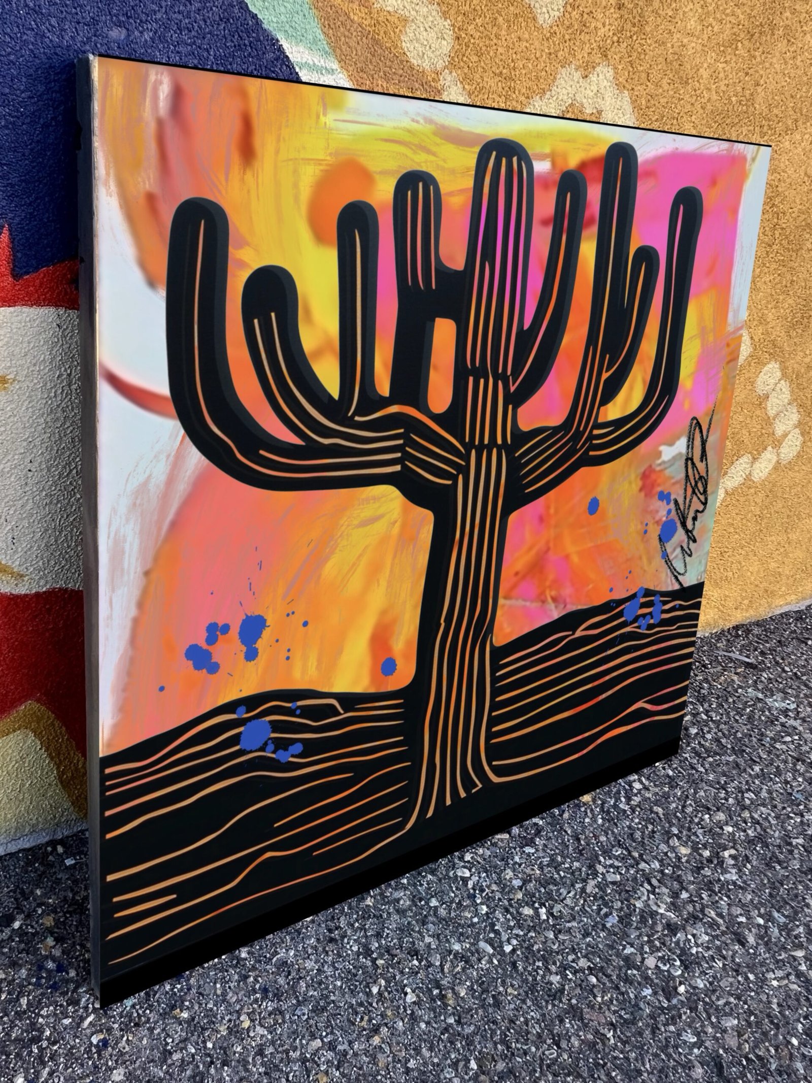 22c Mixed Media MCM Cactus Canvas 36”x36 Ready to Hang - Image 2