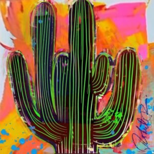 (New) Mixed Media MCM 1 Cactus Canvas 36”x36 Ready to Hang ✅