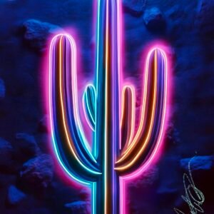 (New) Neon Cactus Night 48”x36” ~ Gallery Stretched Canvas ✅