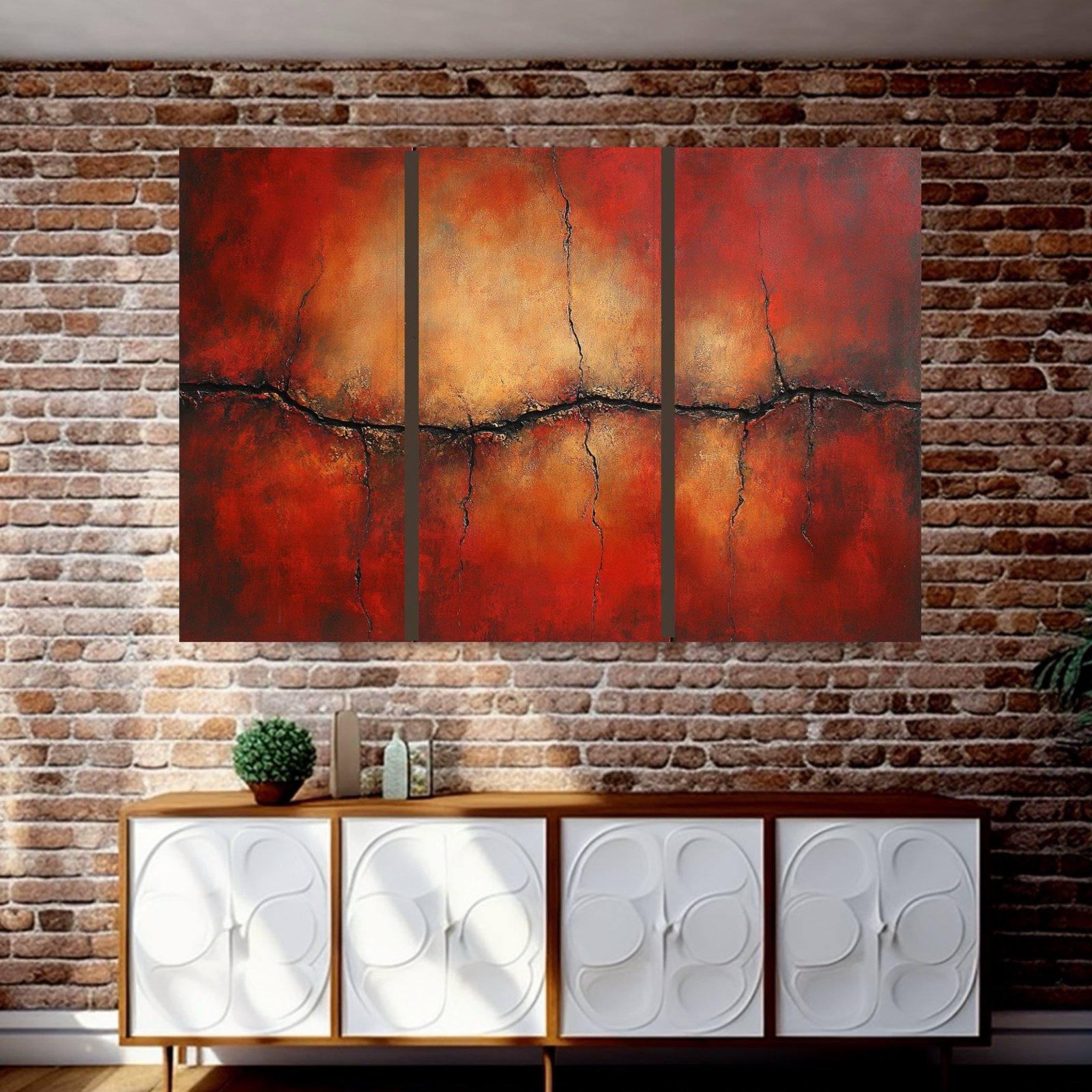 3a..3 Textured Red Mocha Wall Sculpture Painting - free ship - Image 2