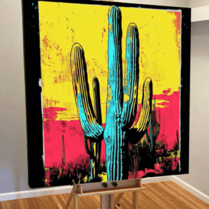 20b Yellow Saguaro 36”x36 Ships Ready to Hang