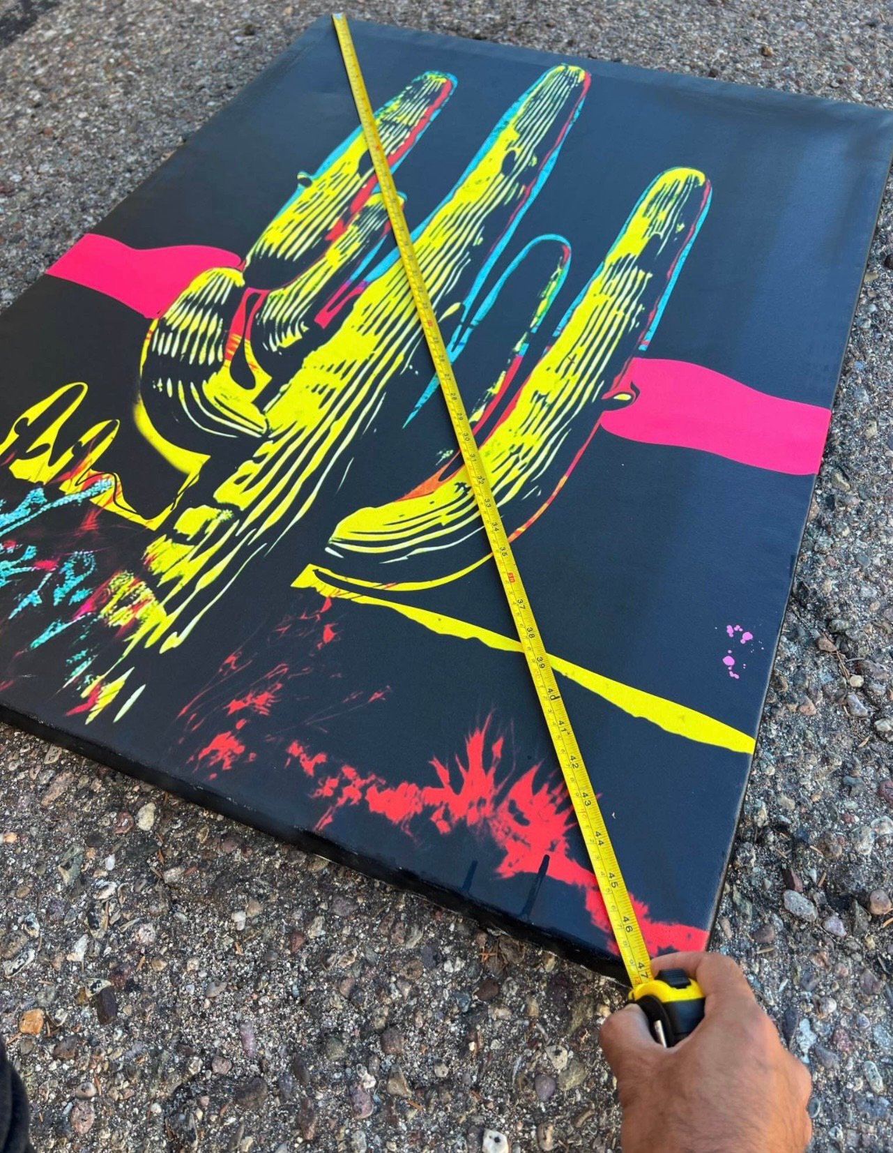 48” Saguaro Black Neon Painting - Ships Stretched - Image 3