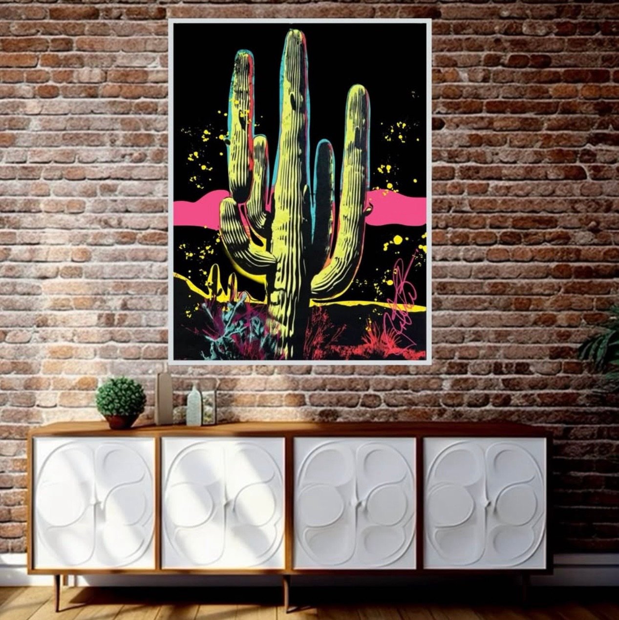 48” Saguaro Black Neon Painting - Ships Stretched - Image 2