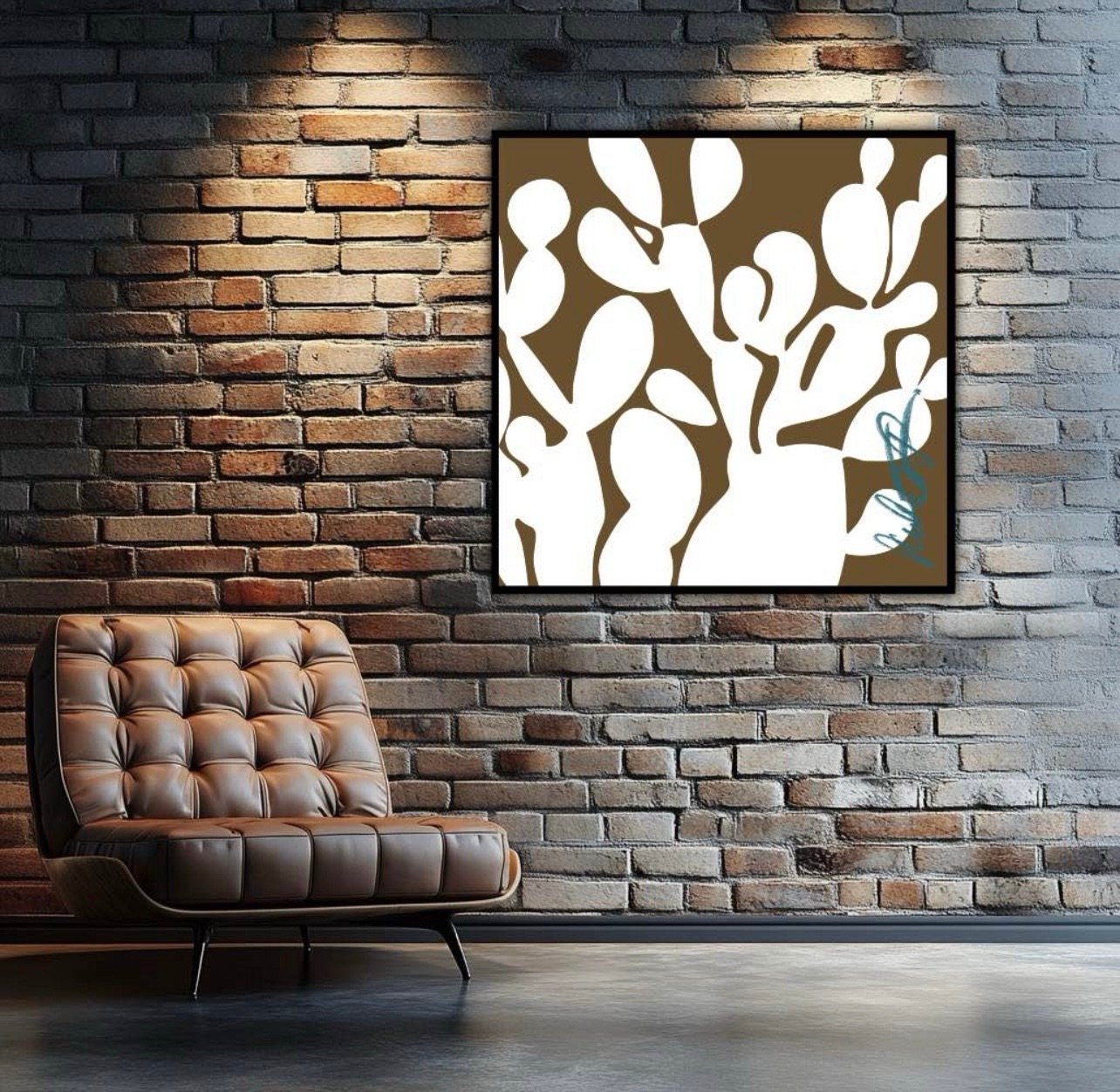 Chocolate Cactus 36”x36” Canvas Hand Painted - Image 3