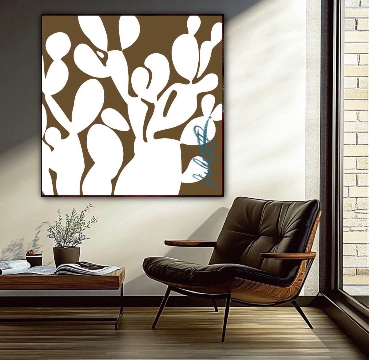 Chocolate Cactus 36”x36” Canvas Hand Painted - Image 4